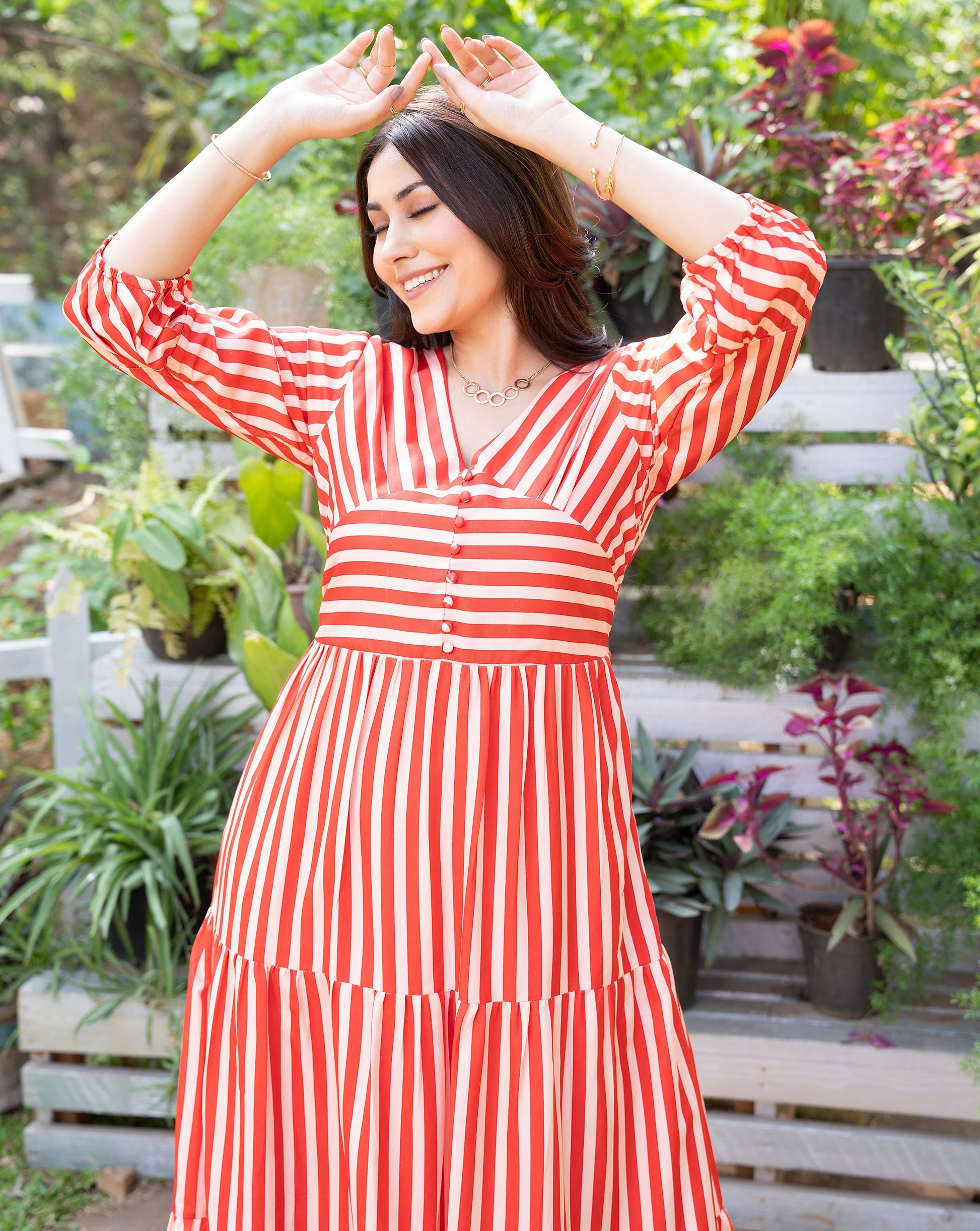 Orange Stripes Long Dress Label nayshas Orange Stripes Long Dress Label nayshas