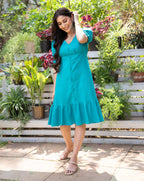 Teal Blue Cotton Short Dress