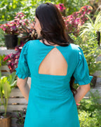Teal Blue Cotton Short Dress