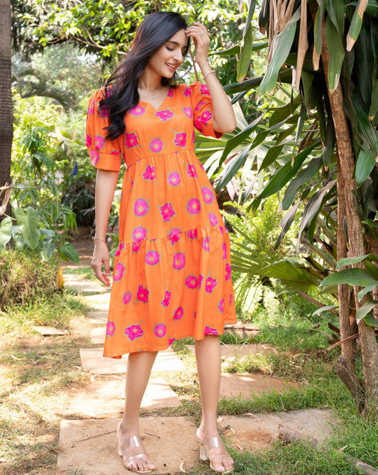 Orange Floral Candy Short Dress
