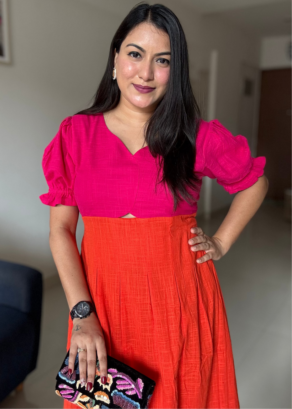 Pink Tango Cotton Midi Dress