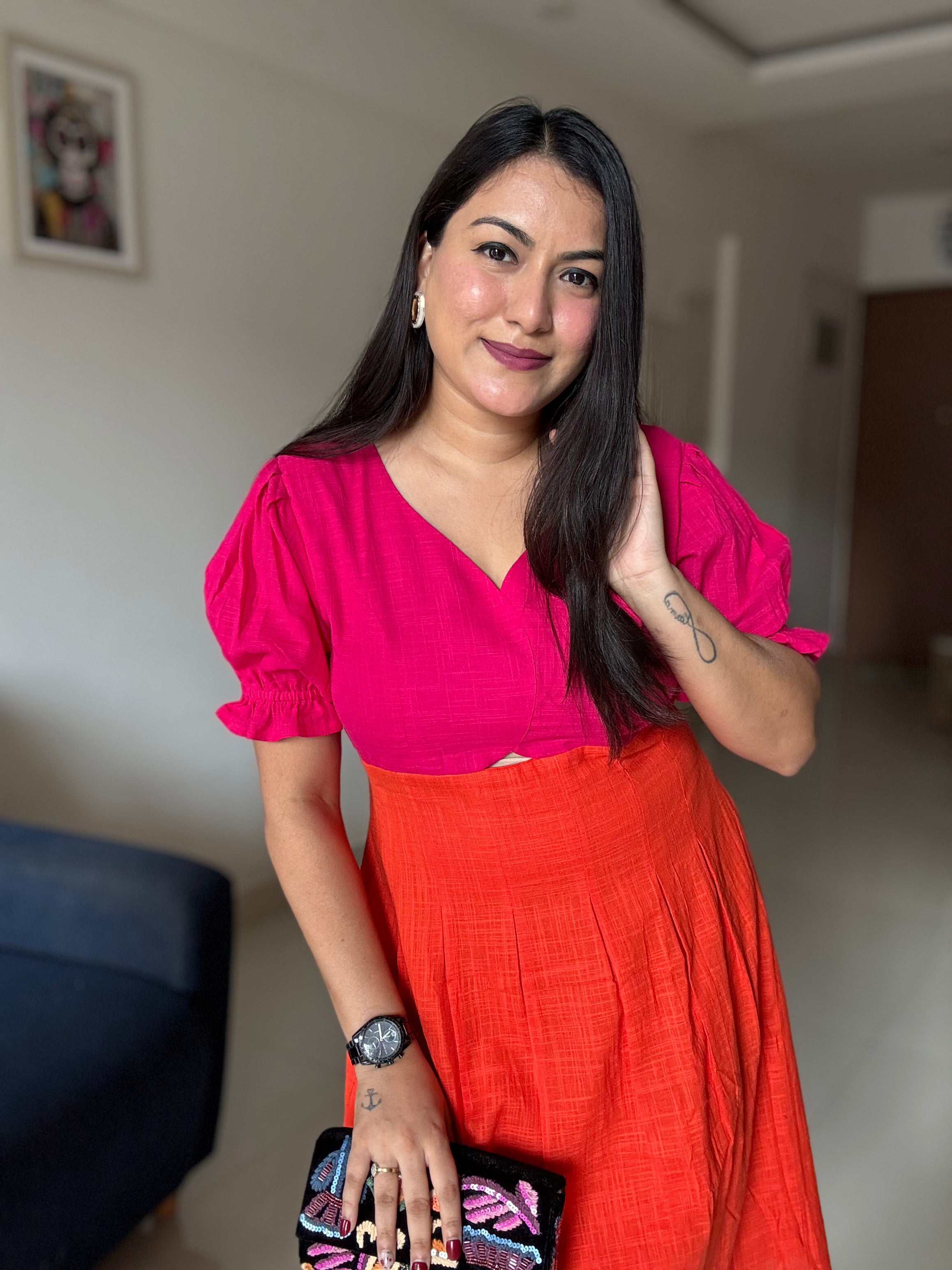 Pink Tango Cotton Midi Dress