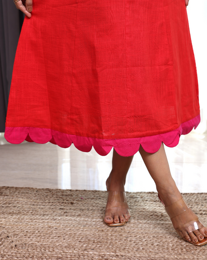 Fuchsia Scallop Linen Dress