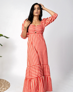 Coral Streaks Long Dress