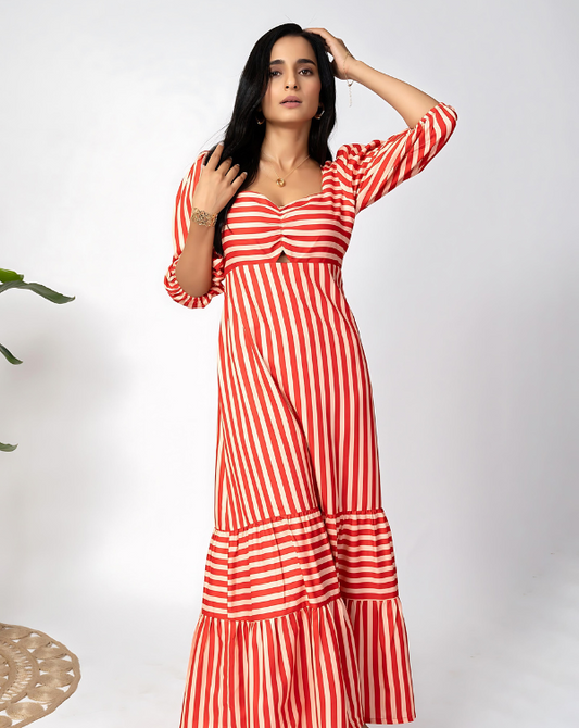 Coral Streaks Long Dress