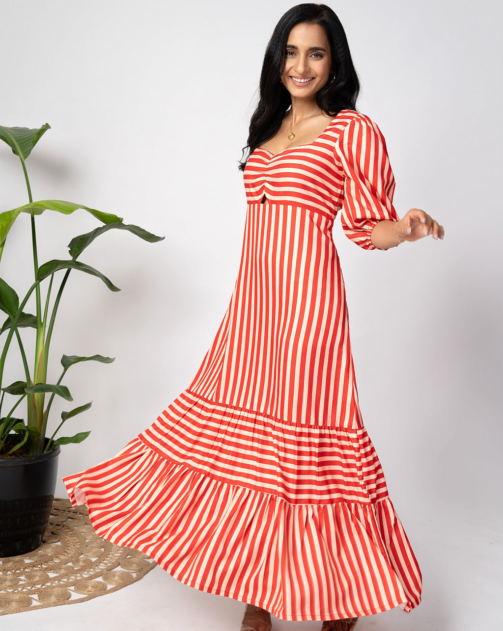 Coral Streaks Long Dress