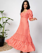Coral Streaks Long Dress