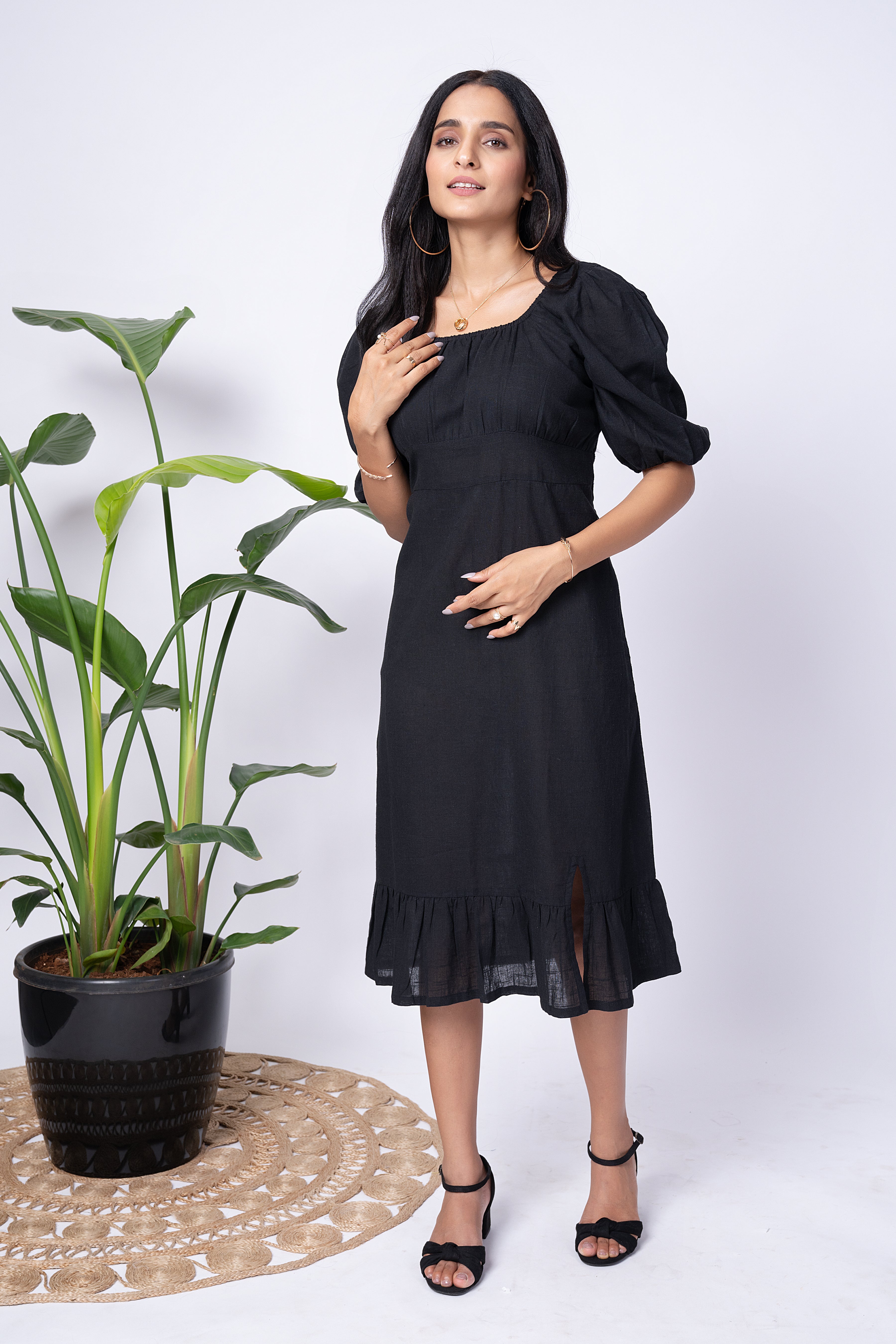 Charcoal Black Midi Dress