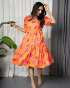 Orange Floral Candy Short Dress