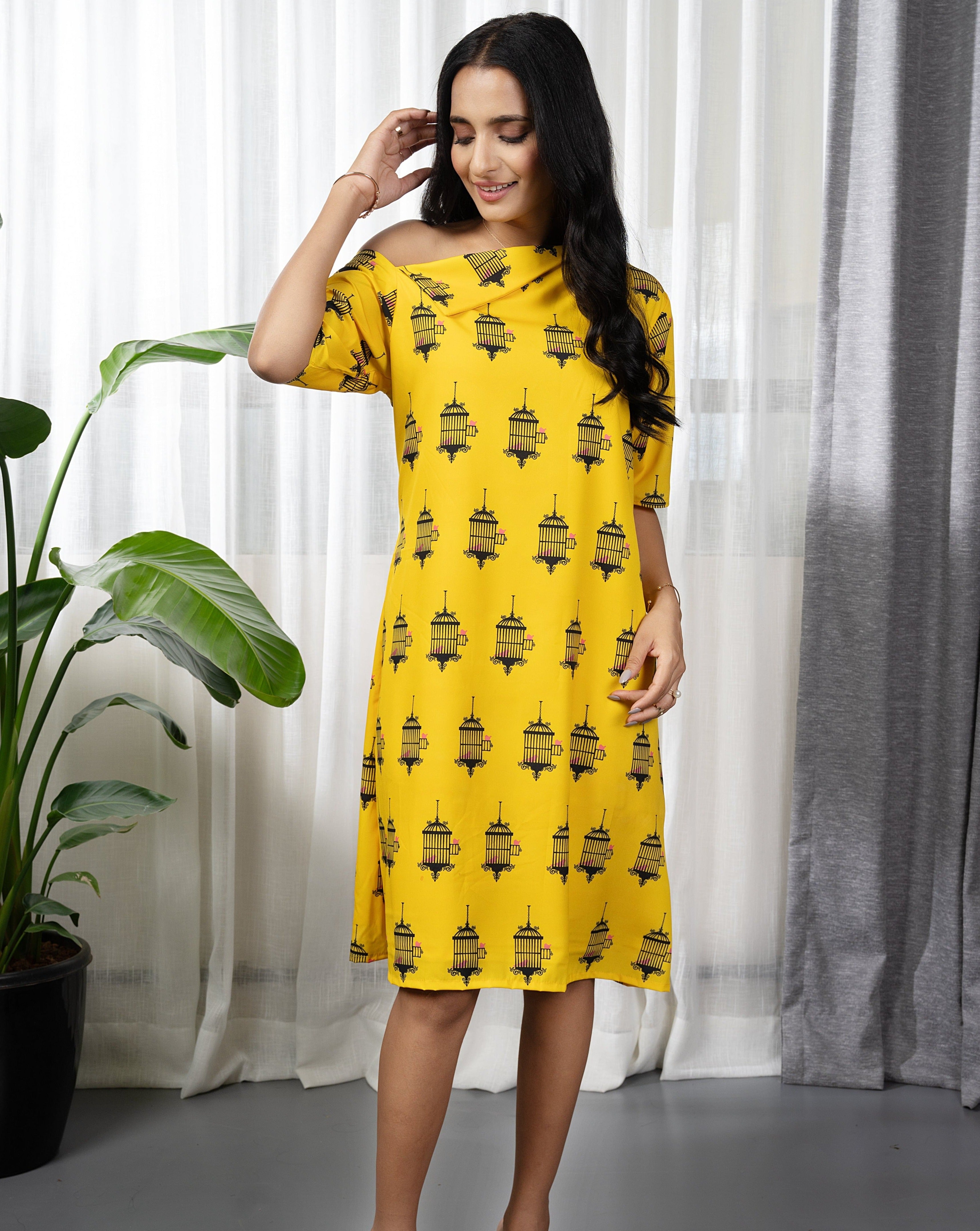 Yellow Pinjra Short Dress