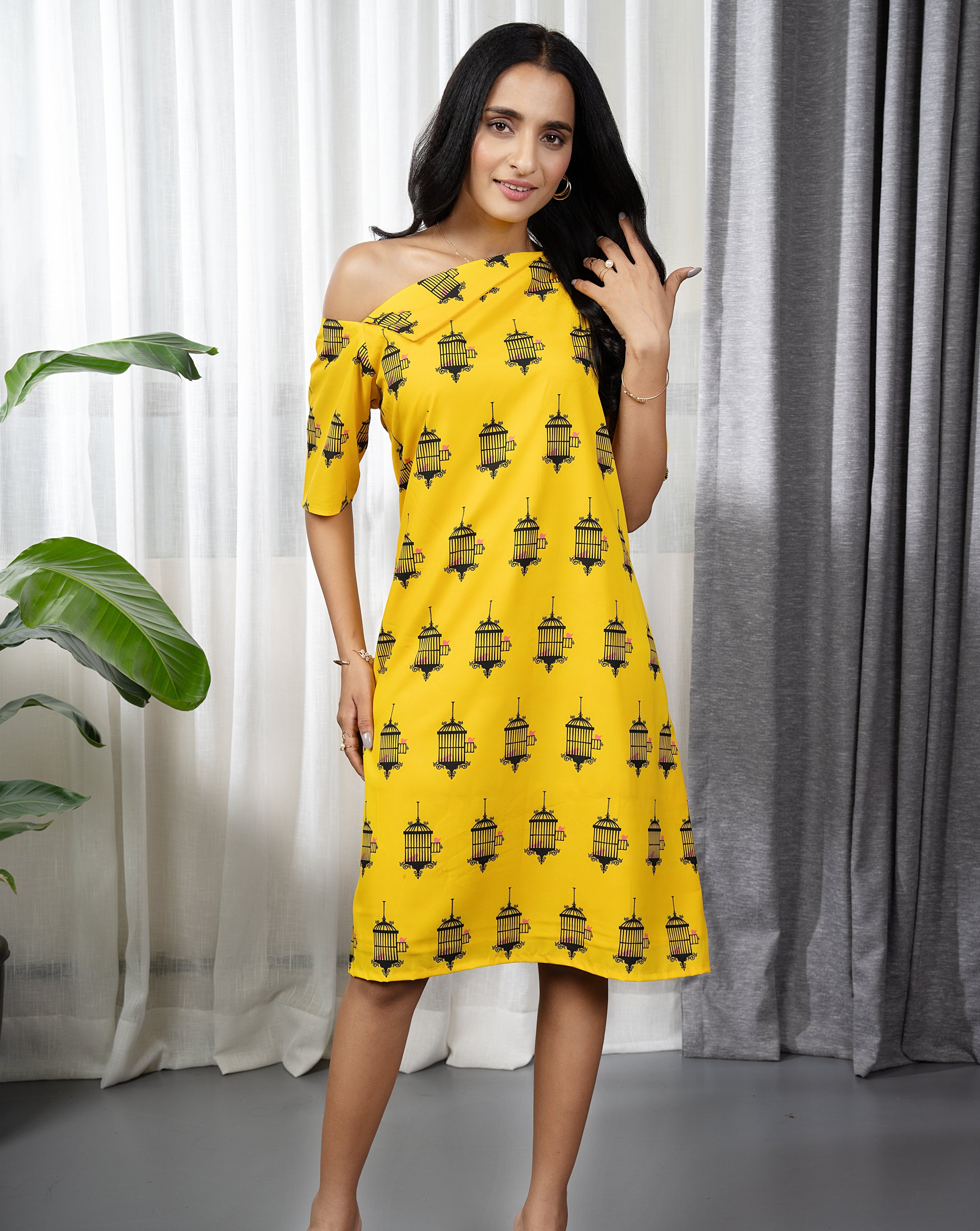 Yellow Pinjra Short Dress