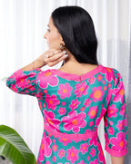 Pink Floral Green Long Dress