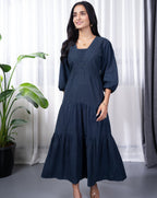Navy Cotton Long Dress