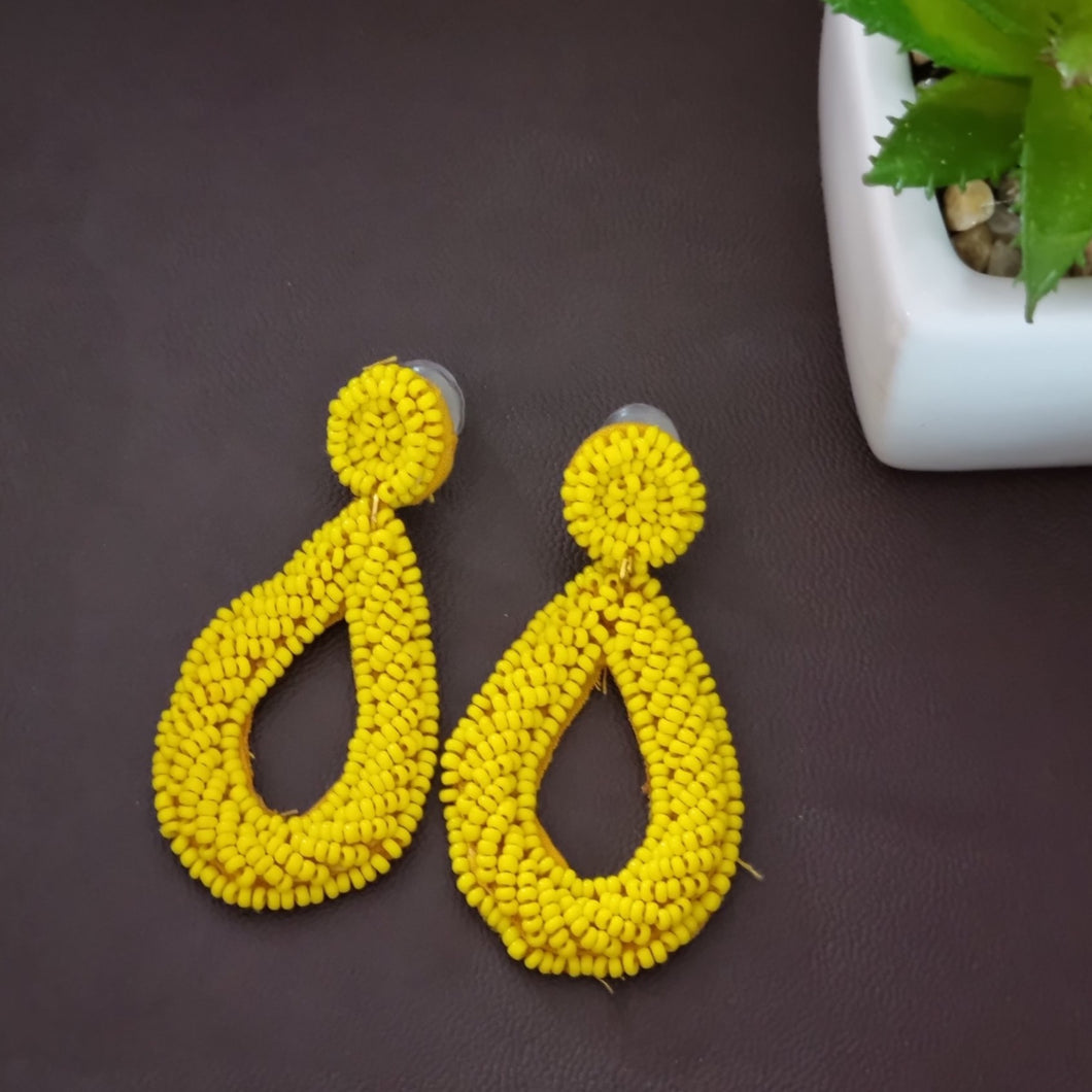 Yellow Oval Handmade Beads Earrings