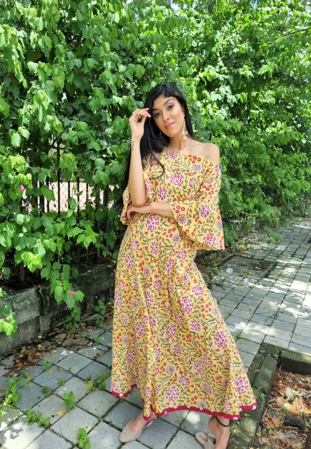 Yellow Printed Long Gown