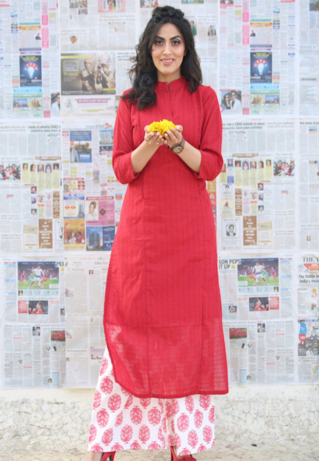 Surkh Rang Red Handloom Kurta / Print Plazo